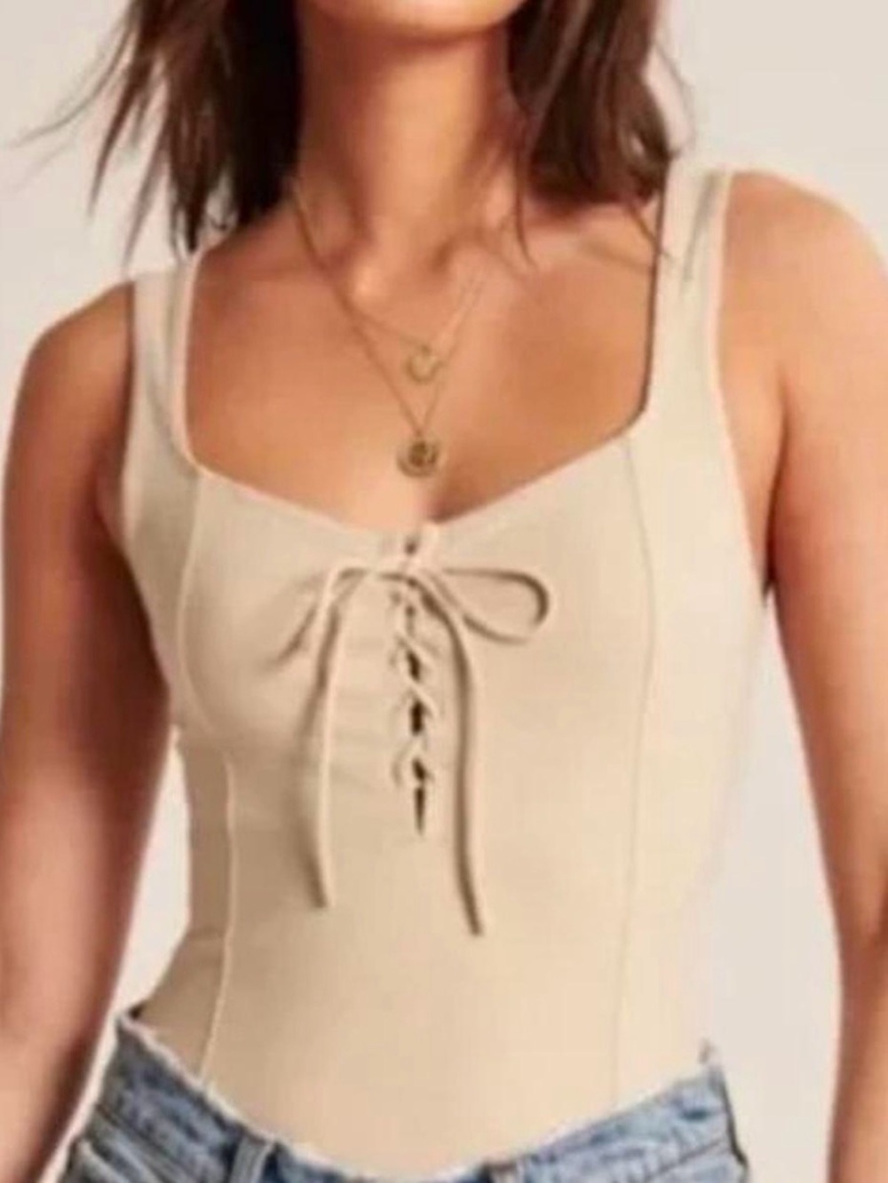 Abercrombie & Fitch Beige Lace-Up Bodysuit Tank